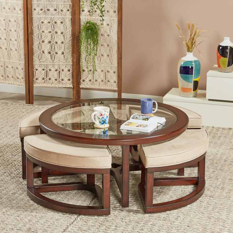 Malmo Coffee Table With 4 Nesting, Round Coffee Table Nested Stools