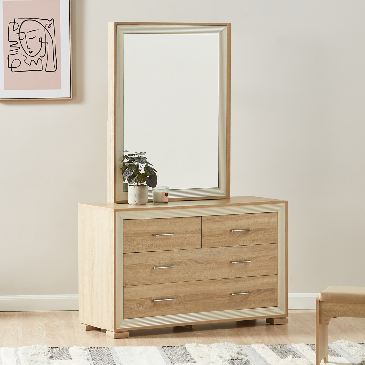 Hayden Dresser With Mirror Cream Light Oak Melamine