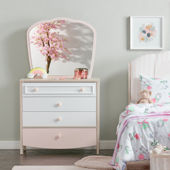 Swan 4 Drawer Dresser With Mirror Light Oak Pink White